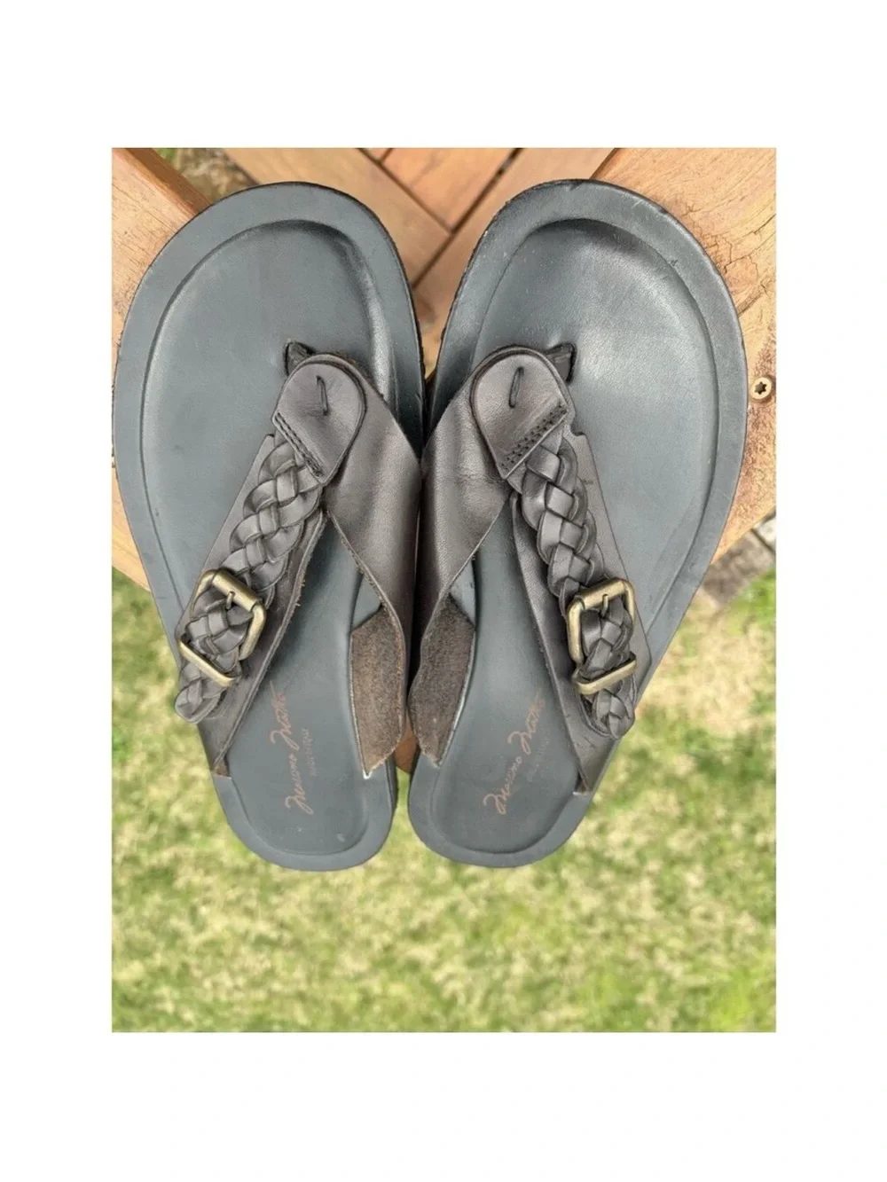 Massimo Matteo Braided Leather Thong Sandals - Dark Brown Sz 9